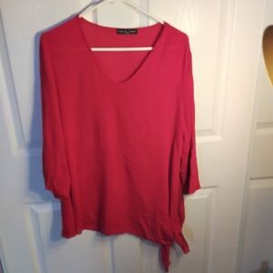 Kim & Cami Bright Pink V-Neck Blouse